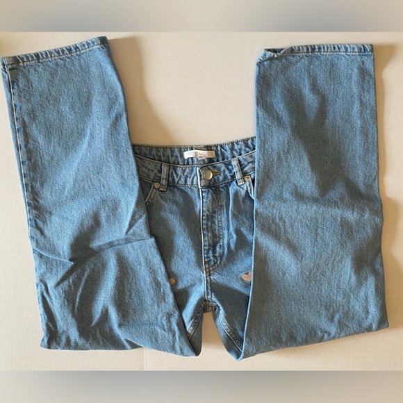 Women's Blue Straight Leg Jeans with Heart Accents - Picture 6 of 11